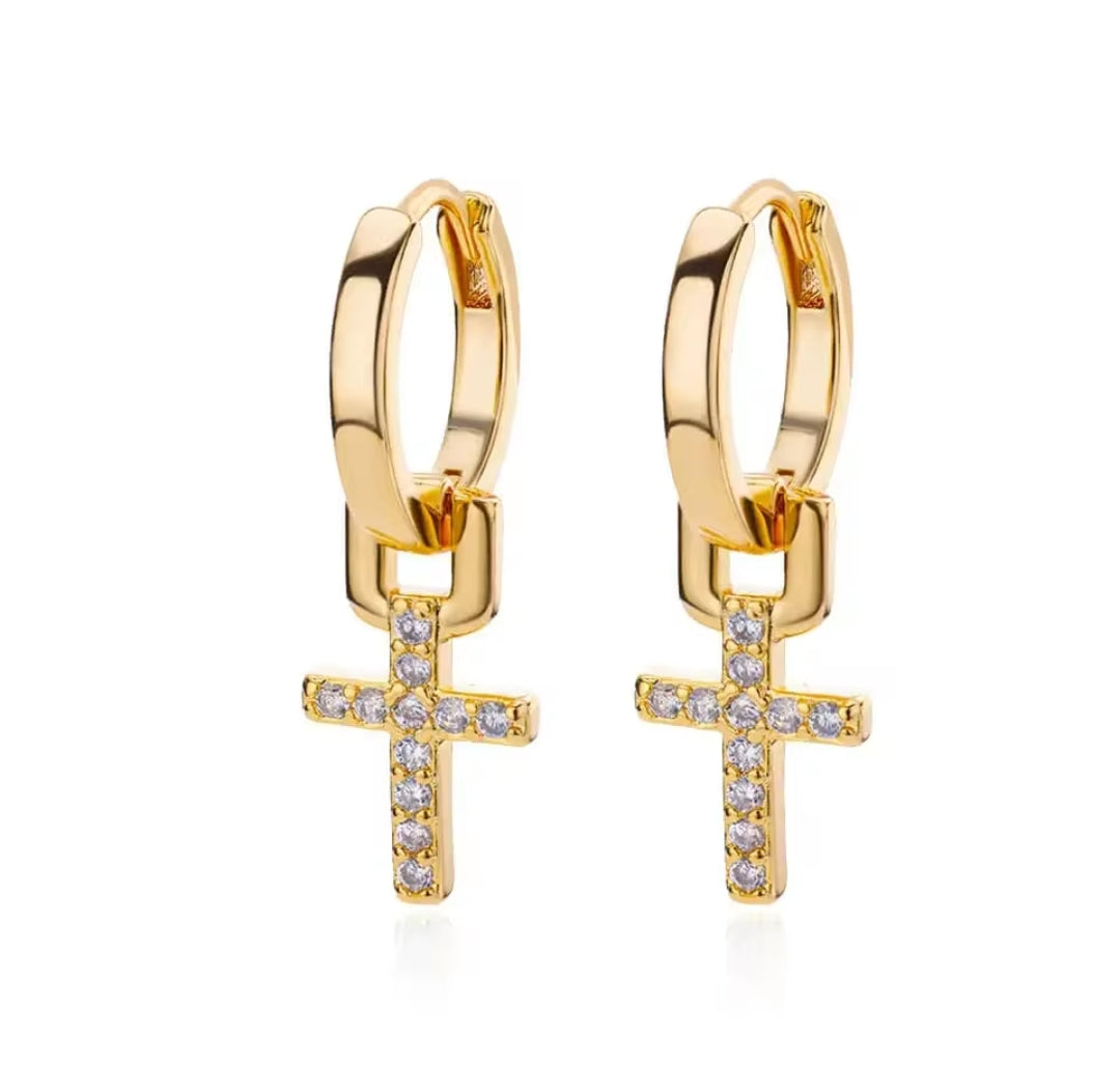 14k gold cross earrings